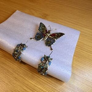 Elegant Butterfly Brooch and Vintage Earrings Set